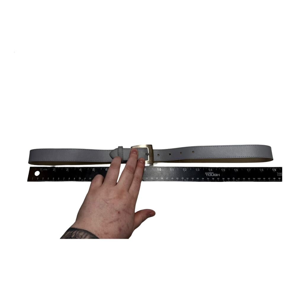 Gray Slim Faux Leather Belt Silver Buckle Size 16 - Picture 4 of 5